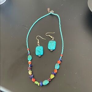 Turquoise Beaded Necklace and Earring Set